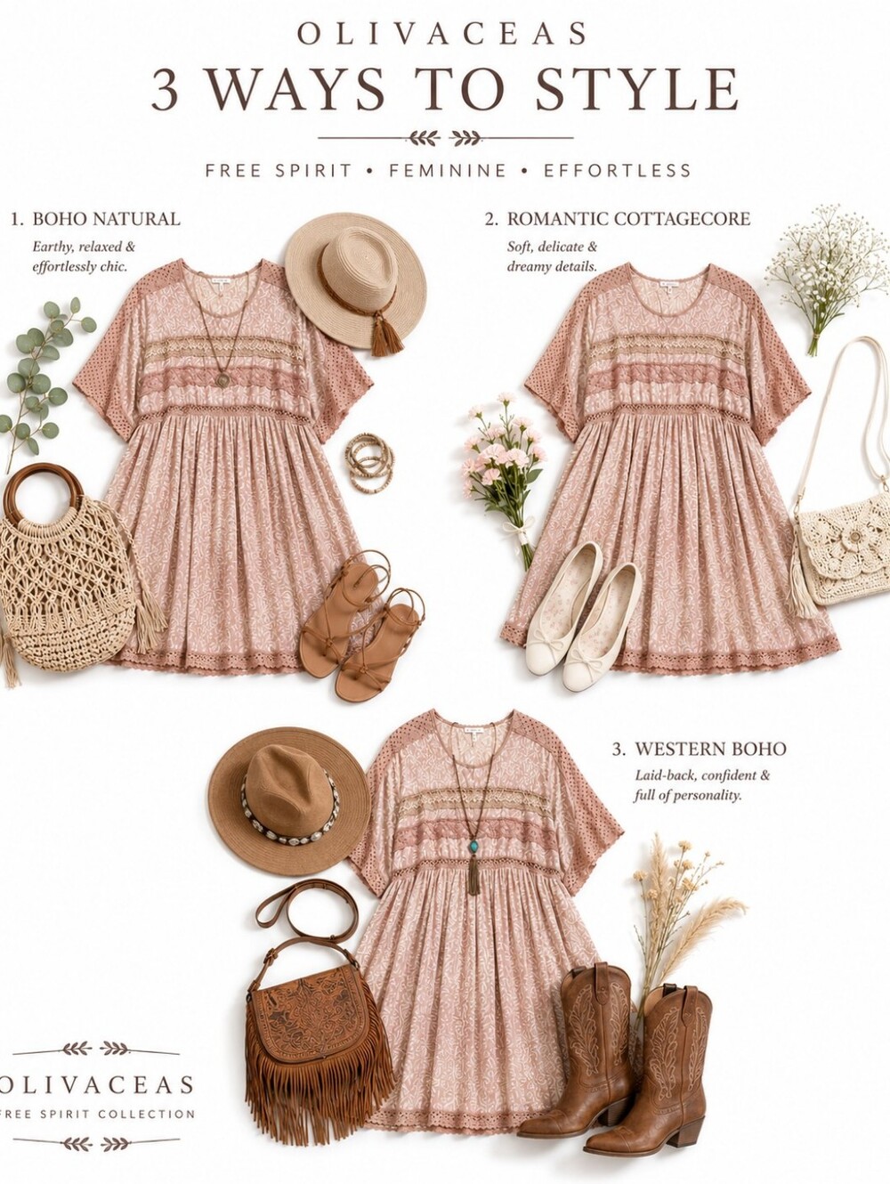 Olivaceous Blush Pink Boho Babydoll Dress | Lace Trim Cottagecore | Size S - Picture 4 of 7